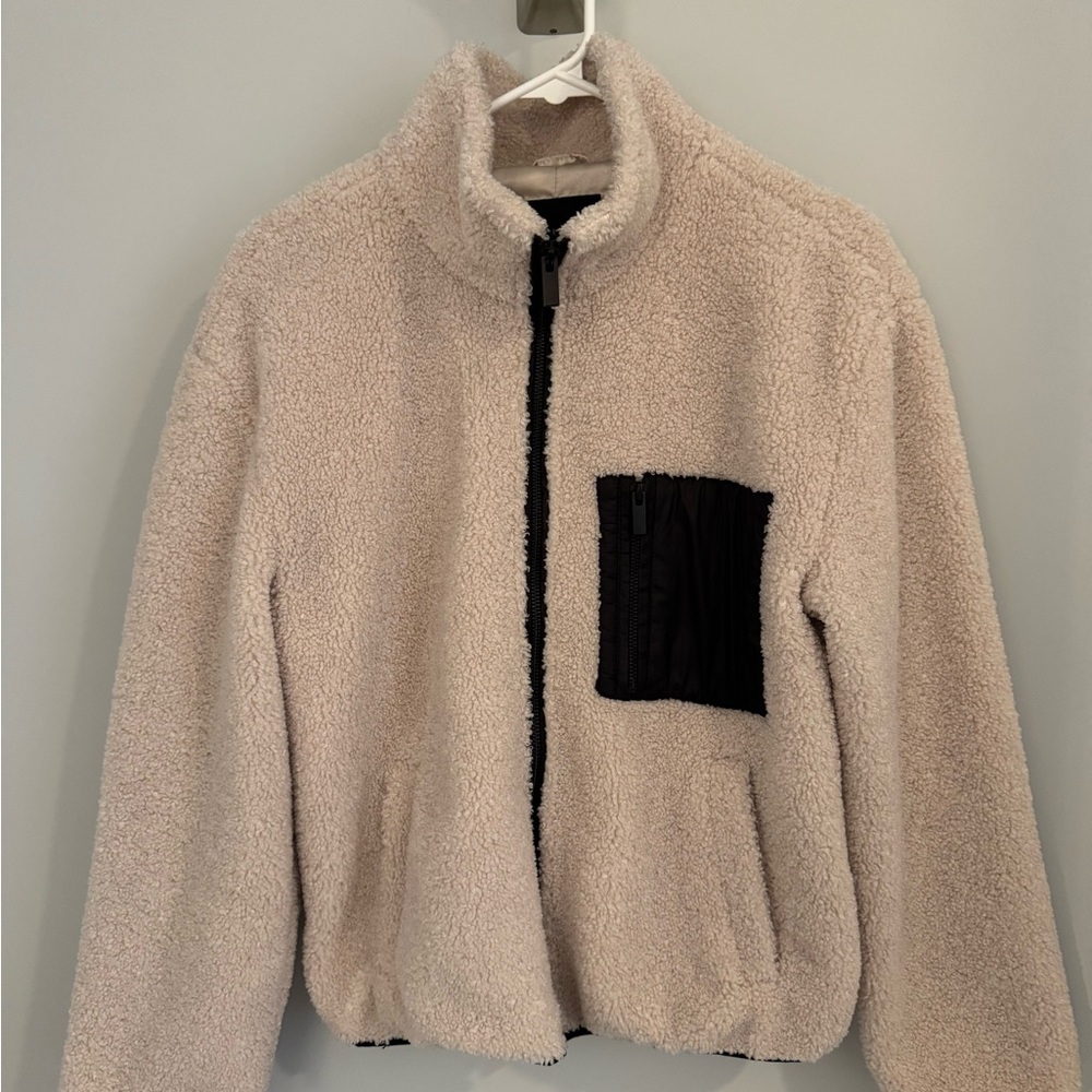 Sanctuary Cream Sherpa Jacket with Black Pocket